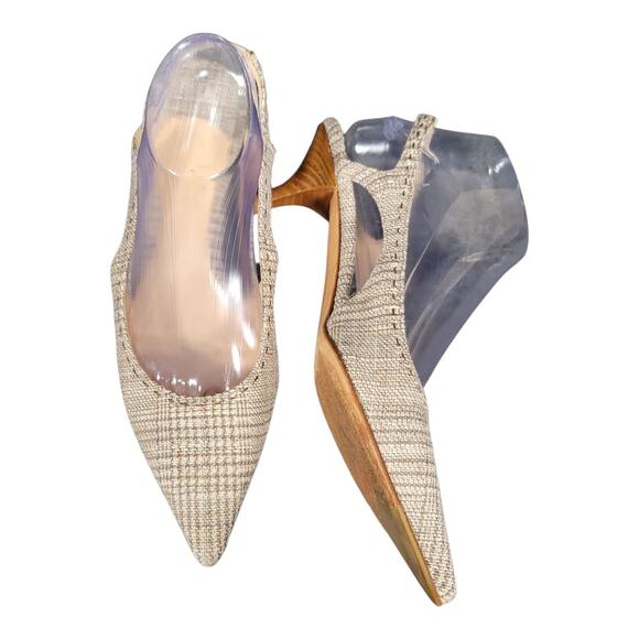 Cole Haan Italian Pointed Toe Kitten Heel  Slingback Beige Women's Size 7.5B - Picture 3 of 9